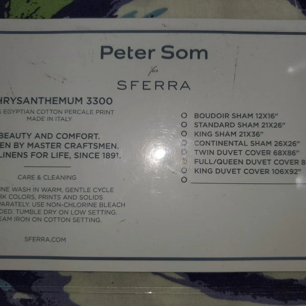 Full/Queen Duvet Cover by Designer Peter Som for Sferra, Chrysanthemum - NWT